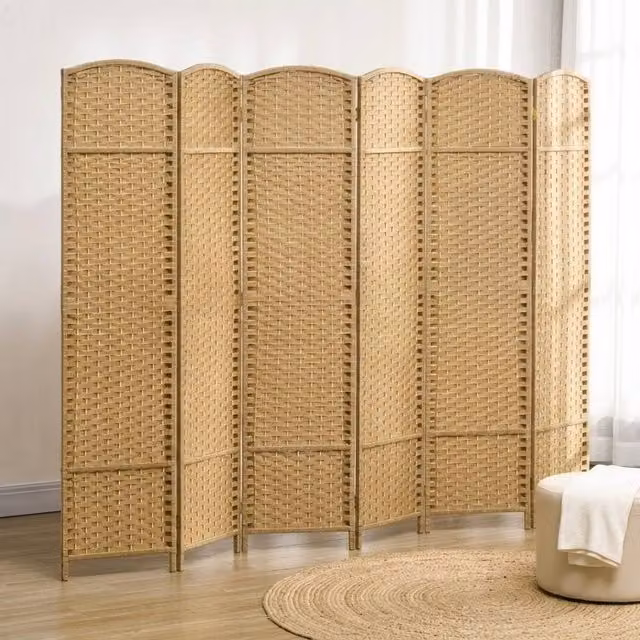 STILVORA 6 Panel Folding Privacy Screen in Natural Sand Pine Wood