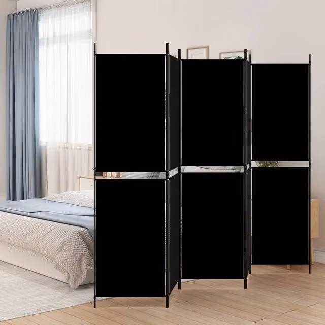 Berkfield Home 5-Panel Fabric Room Divider, Black, W: 250 cm, H: 180 cm