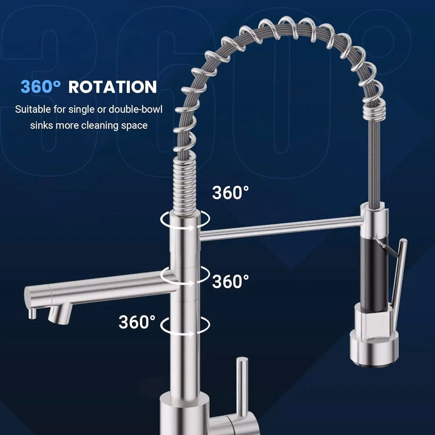 Blylund Kitchen Sink Mixer Tap with Two Spouts and Pull Out Sprayer in Brushed Silver Stainless Steel – 2