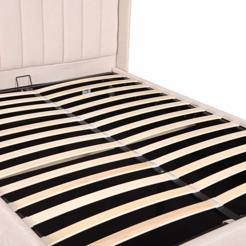 OAT Home Daresbury Winged Headboard Fabric Ottoman Storage Bed Frame in Sand, King Size – 4