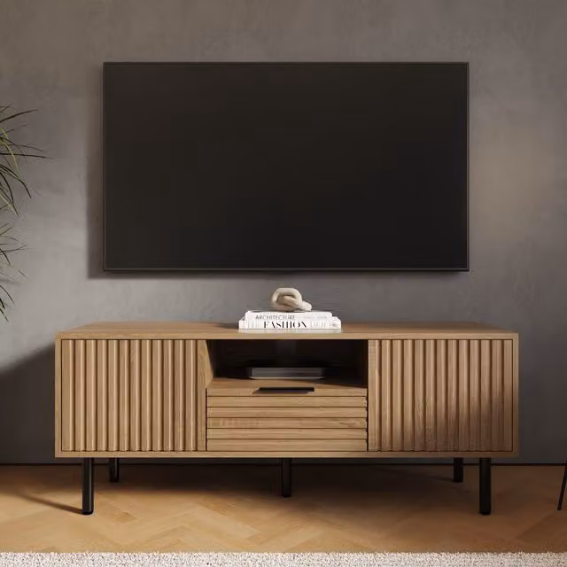 GFW Nervata Art Deco TV Cabinet in Brown with Gold and Black Accents – 2