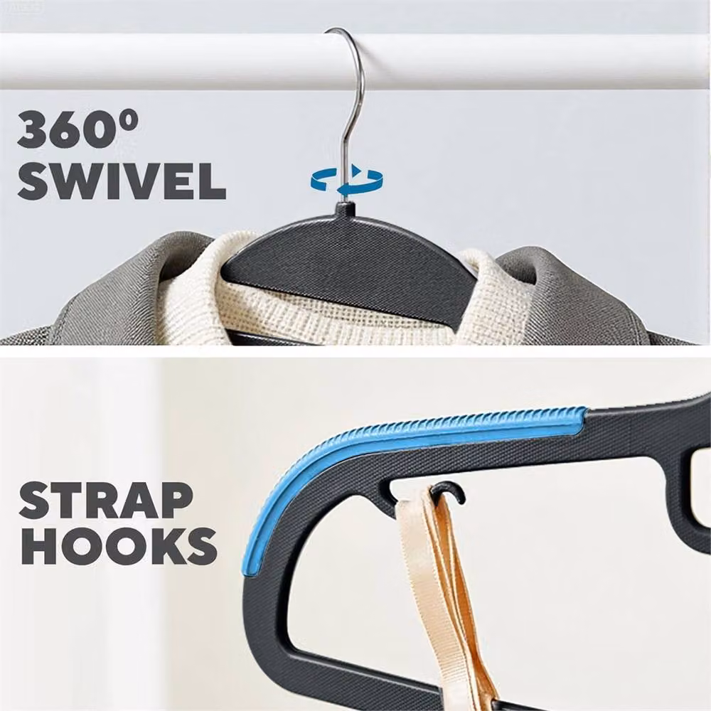 NESTLUNE Pack of 30 Blue Non-Slip Space-Saving Plastic Coat Hangers for Adults W: 100 cm, D: 15 cm – 3