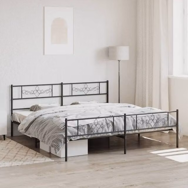 Berkfield Home Metal Bed Frame with Headboard and Footboard in Black W/D/H: 193 x 203 cm – 1