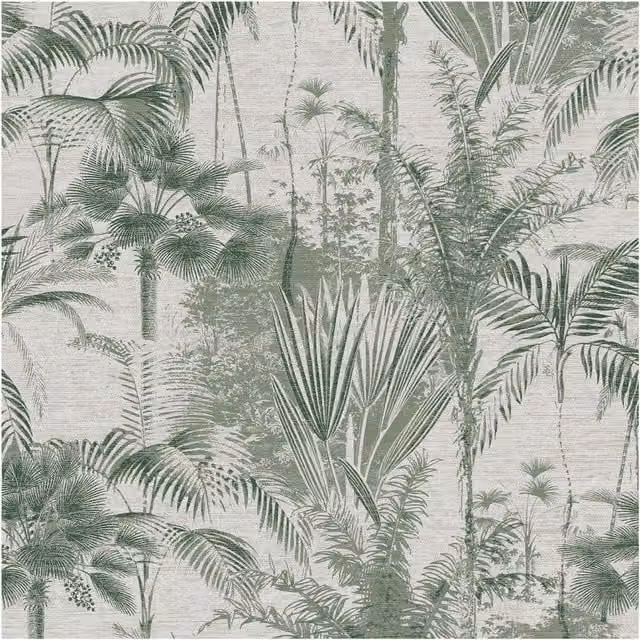 Graham & Brown Sublime Jungle Texture Floral Green and White Vinyl Wallpaper, Width: 52 cm