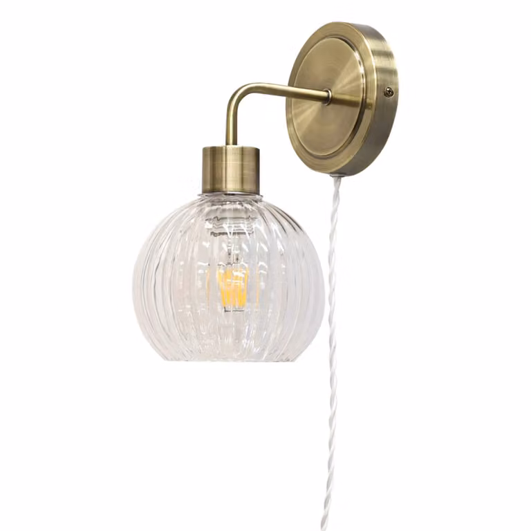 First Choice Lighting Toby Set of 2 Antique Brass Plug in Wall Light Fittings in Gold