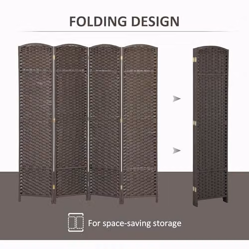 HOMCOM 4 Panel Folding Room Divider Privacy Screen, Brown, H 170 cm x W 160 cm – 4