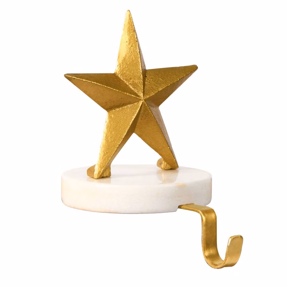 Dibor Marble and Gold Star Christmas Stocking Holder in White and Gold – 2
