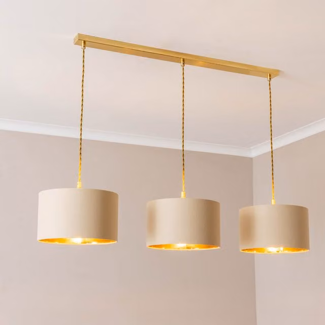ValueLights Reni 3 Drop Bar Metallic Pendant Ceiling Light in Brushed Gold and Black with LED Bulbs