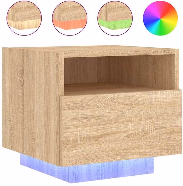 Berkfield Home Bedside Cabinet with Integrated LED Lights in Sonoma Oak Brown, W: 40 cm, D: 39 cm, H: 37 cm