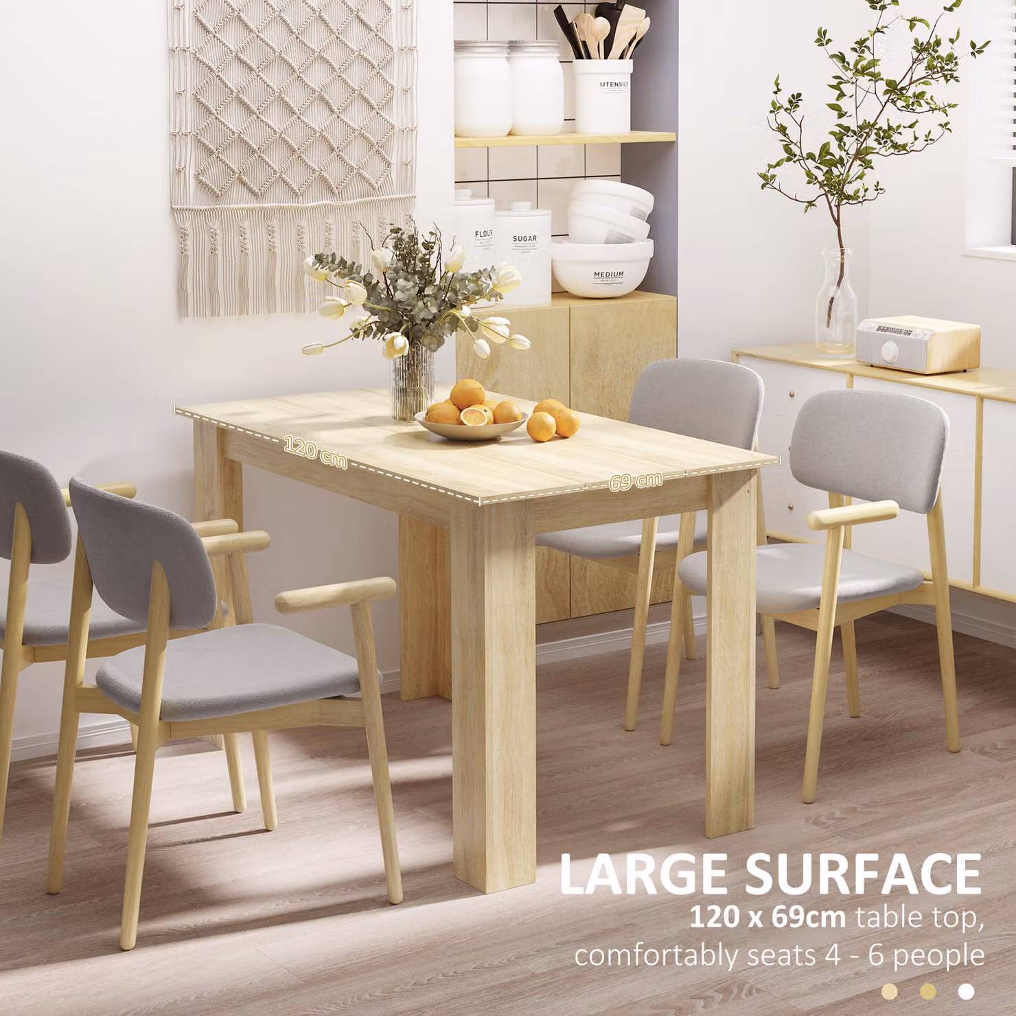 HOMCOM Modern Rectangular Dining Table in Oak Wood Effect for 4-6 People – 2