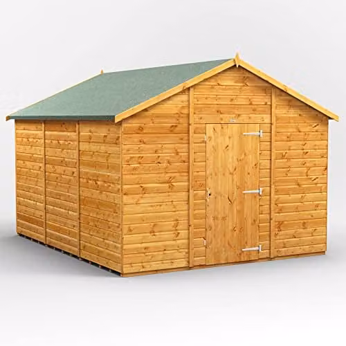 Powersheds Premium Apex Wooden Garden Shed in Natural Brown, Windowless Storage with Security Features