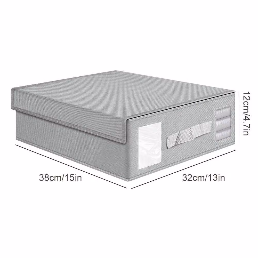 VOGREX 2-Pack Foldable Fabric Bedding and Clothes Storage Organiser Boxes in Grey, W/D/H: 32 x 12 x 32 cm – 2