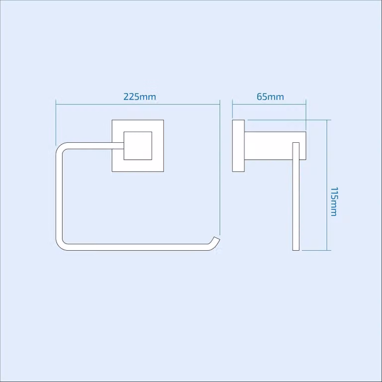 Nes Home Modern Square Matte Black Metal Wall Mounted Towel Holder Rail, W: 22.5 cm, D: 11.5 cm, H: 1.0 cm