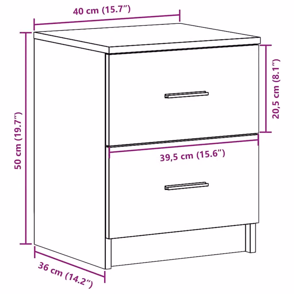 Berkfield Home Bedside Cabinet with 2 Drawers in Black and Brown, W/D/H: 40 x 36 x 50 cm – 5