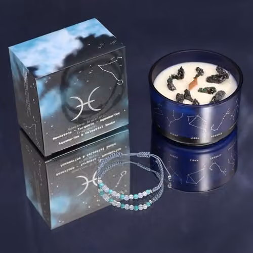 Serenityy Pisces Zodiac Crystal Candle with Blue and Turquoise Gemstone Bracelet – 3
