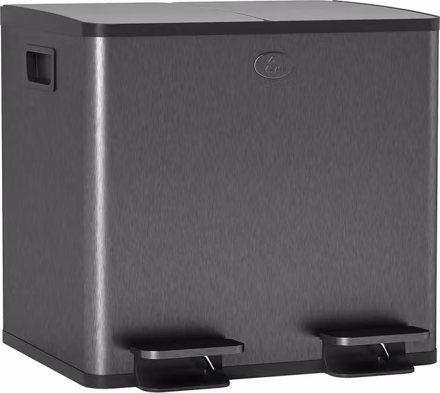 HOMCOM Dual Kitchen Pedal Bin for Recycling and Waste, 2 x 15L, Black Stainless Steel