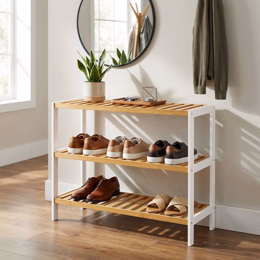 Keplin 3-Tier Bamboo Shoe Rack in White – 4