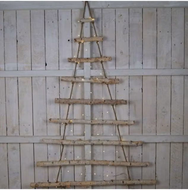 KDMD Birch Bark Ladder Tree in Natural Brown, Beige and White