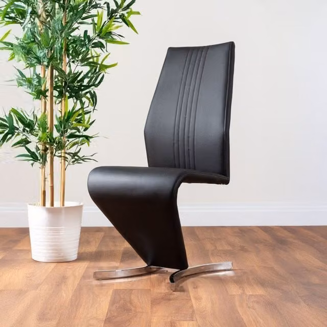 FurnitureboxUK Set of 2 Willow Modern Faux Leather Dining Chairs with Silver Chrome Metal Cantilever Legs in Black