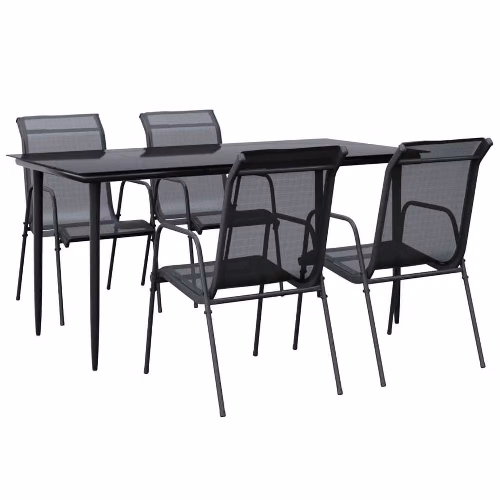 Berkfield Home 5 Piece Garden Dining Set in Black Steel and Textilene – 2