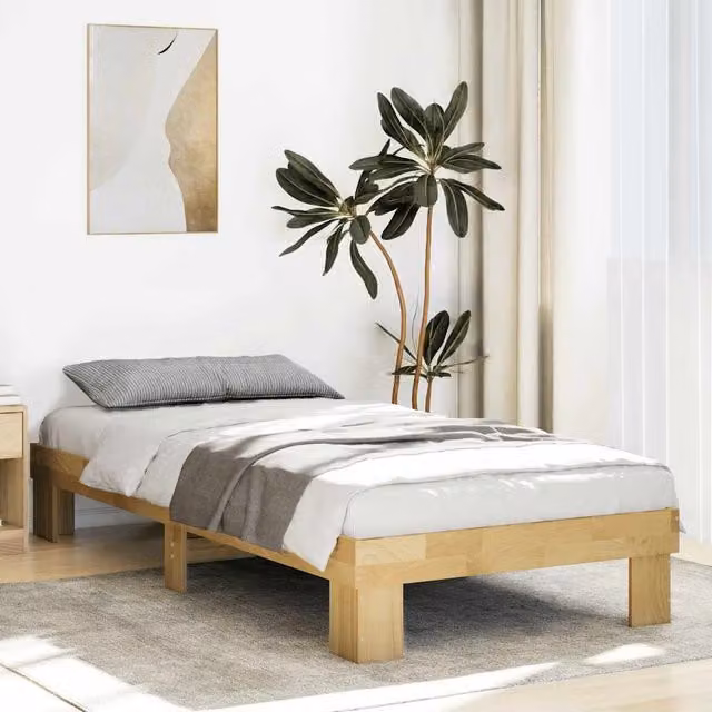 Berkfield Home Small Single Solid Wood Oak Bed Frame in Brown, W: 75 cm, L: 190 cm – 1