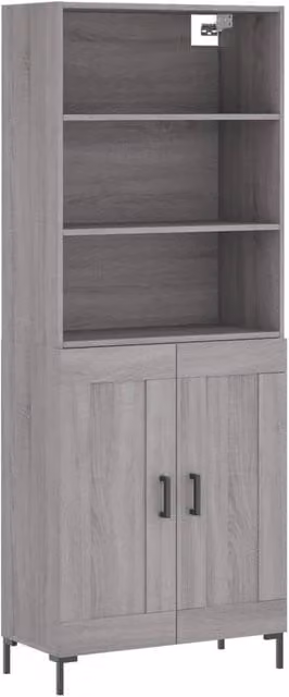 Berkfield Home Grey Sonoma Highboard with Hinged Doors and Internal Shelves, W/D/H: 69.5 x 34 x 180 cm