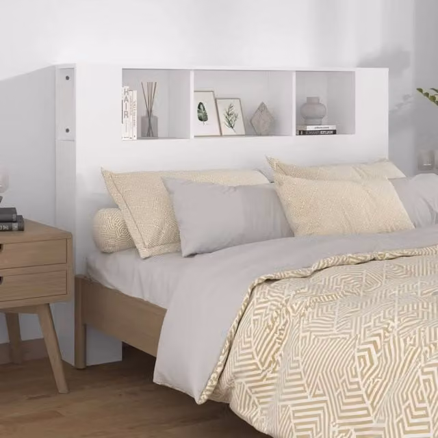 Berkfield Home Modern Headboard Cabinet in White, W/D/H: 140 x 18.5 x 104.5 cm
