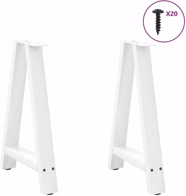 Berkfield Home Modern A-Shaped Coffee Table Legs, 2 Pieces, White Steel, W: 50 cm, H: 72-73 cm