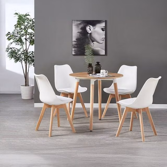 Life Interiors Lorenzo Round Dining Set with Table and 4 Chairs in White