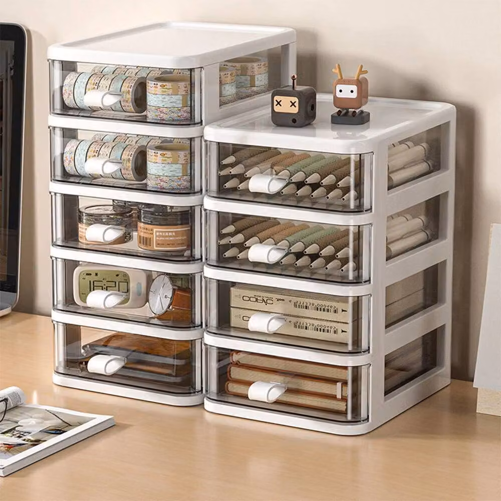 FLAVORA Small Desktop Storage Tower Unit with 4 Mini Drawers in Transparent Plastic – 3