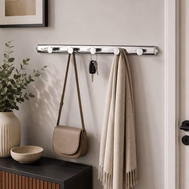 Orsina Dara 5 Hook Sleek Wall Mounted Metal Hanger in Silver – 2
