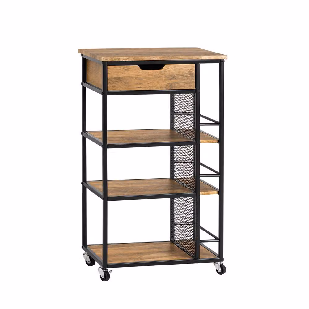 SoBuy Industrial Kitchen Trolley on Wheels with 1 Drawer and 4 Shelves in Brown and Black – 2