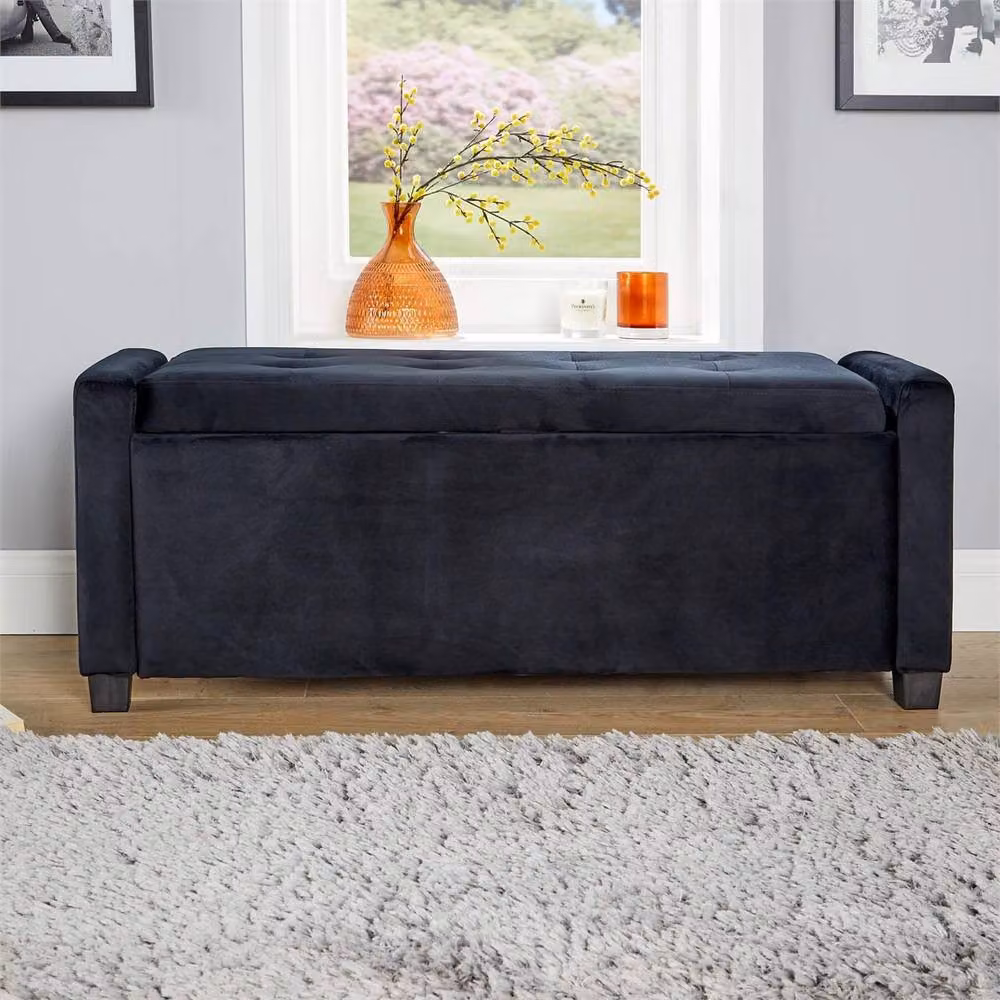 FORGEVIO Chesterfield Velvet Storage Bench in Black – 2