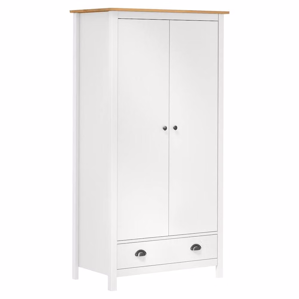 Berkfield Home Modern 2-Door Wardrobe in Hill White Solid Pine Wood W/D/H: 89 x 50 x 170 cm – 2