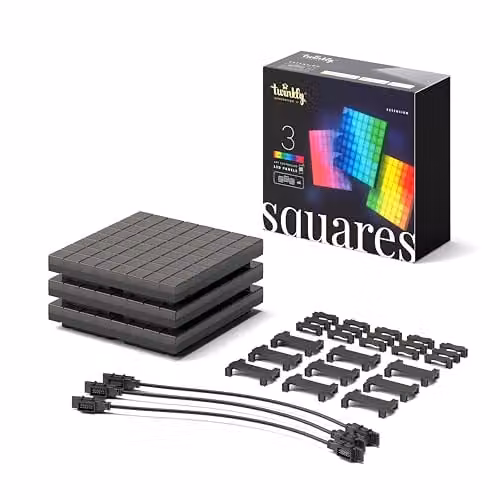 Twinkly Squares Extension Kit with 3 RGB LED Panels and Connection Cables, Multicolour Gaming and Streaming Lights Compatible with HomeKit, Alexa and Google Home