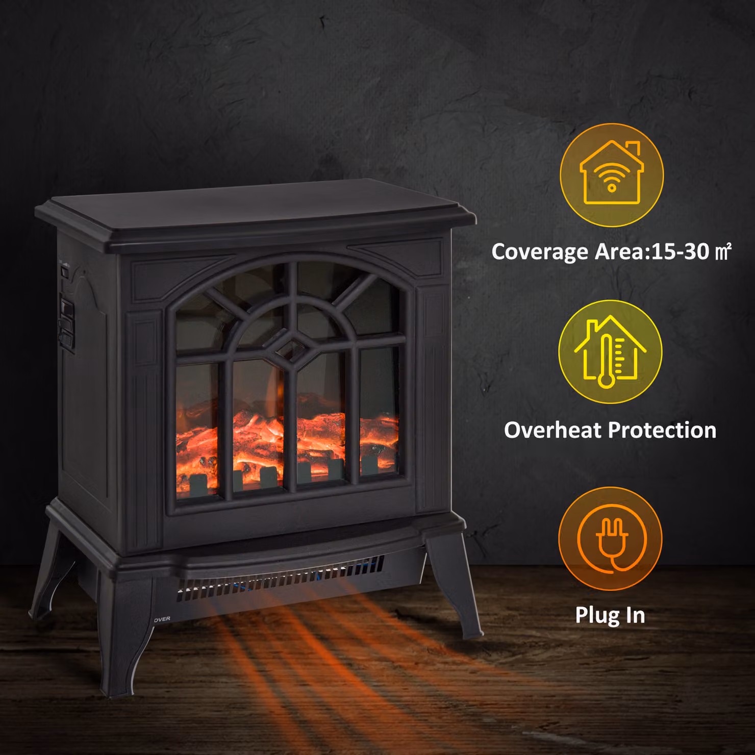 HOMCOM Black Metal Electric Heater with 2000W Power Output – 4