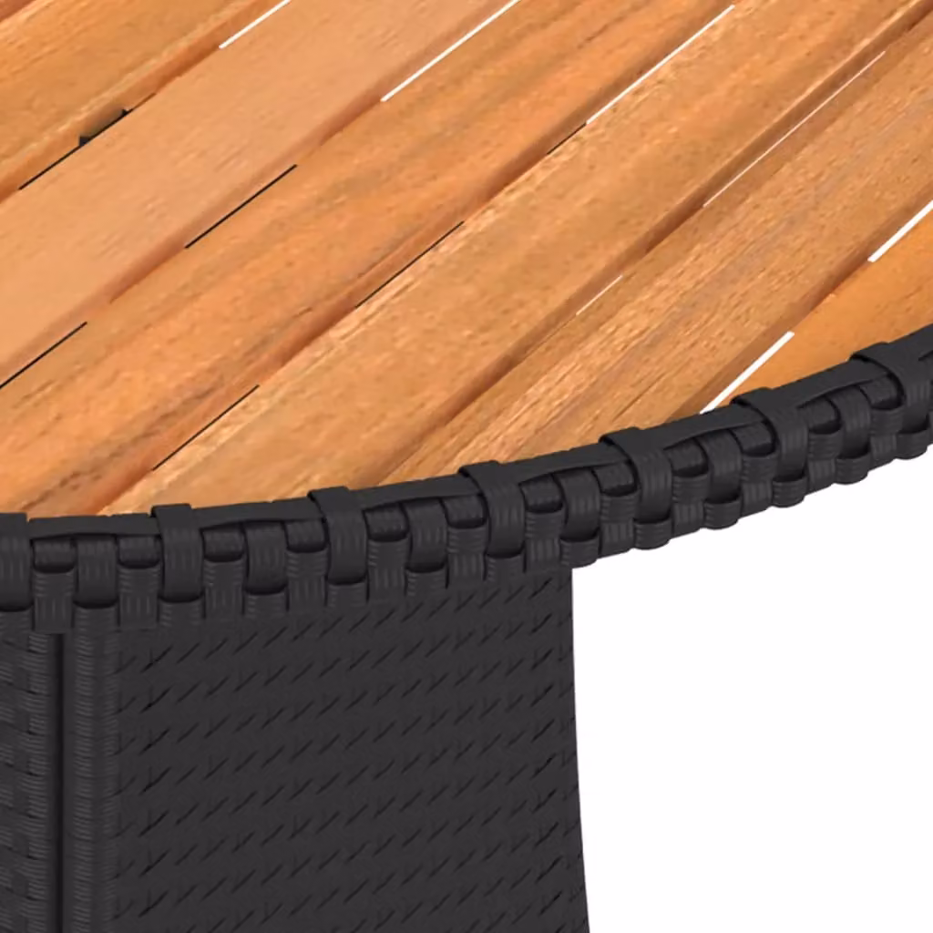 Berkfield Home Garden Round Dining Table in Black Poly Rattan and Solid Acacia Wood, Diameter: 70 cm – 3