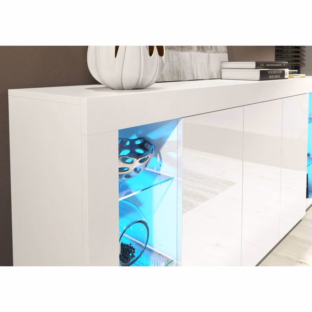 Creative Furniture Eden Sideboard in White with Glossy Doors and Integrated LED Lights, W: 164 cm, H: 83 cm, D: 35 cm – 3
