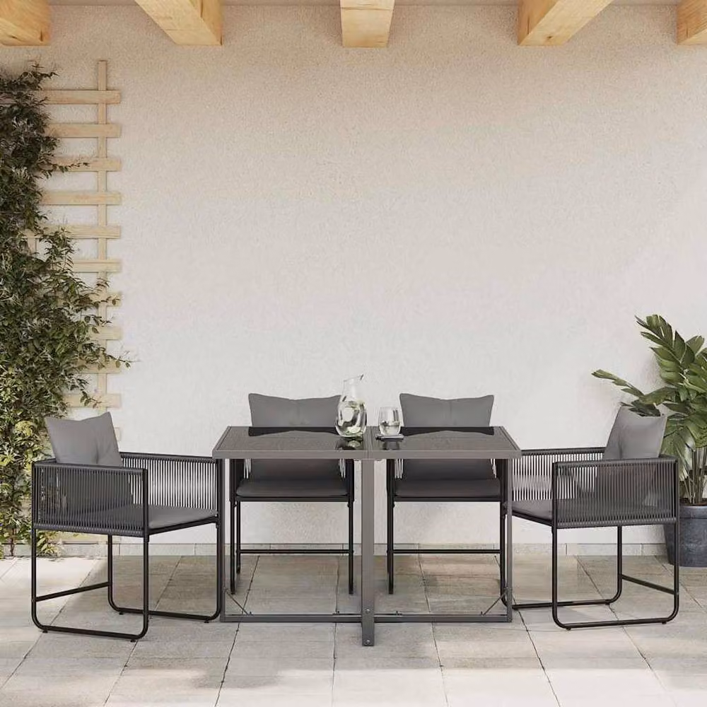 Berkfield Home Set of 4 Modern Black Poly Rattan Garden Chairs with Cushions – 2