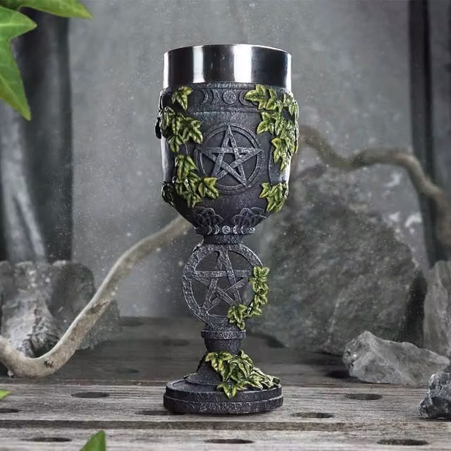 Nemesis Now Aged Pentagram Resin Wine Glass, Black, Height: 19.5 cm
