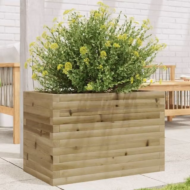 Berkfield Brown Impregnated Wood Pine Garden Planter Tub W: 70 cm, D: 40 cm, H: 45.5 cm