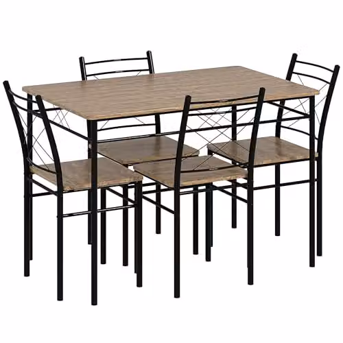 HOMCOM 5 Piece Dining Table and Chairs Set, Rectangular Oak Table with 4 Chairs, Black and Brown