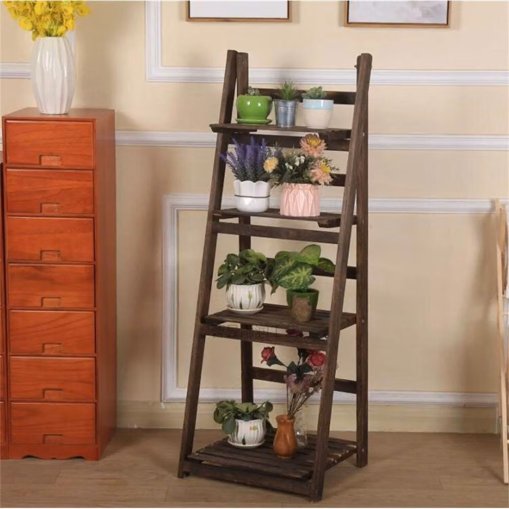 NESTLUNE 4 Tier Wooden Ladder Storage Rack Display Stand in Brown, W/D/H: 100 x 100 cm – 5