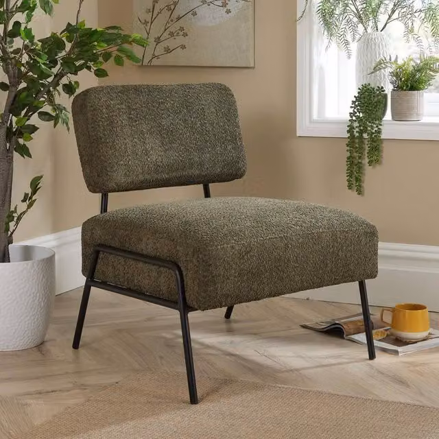 Home Source Modern Bouclé Accent Lounge Chair with Black Metal Legs in Green