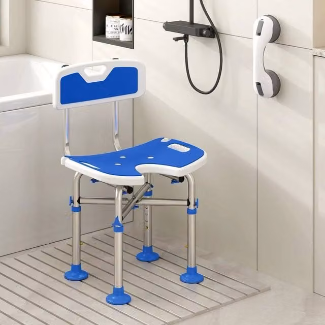 KORVIXA Shower Chair with Blue HDPE Padded Seat