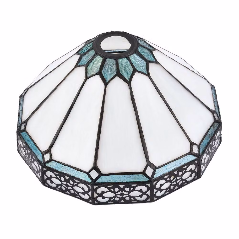 Happy Homewares Chic 1920s Shabby Chic Pendant Light Shade with Metal Scrollwork Decor in Multicolour Glass and Metal, Diameter: 30 cm – 2
