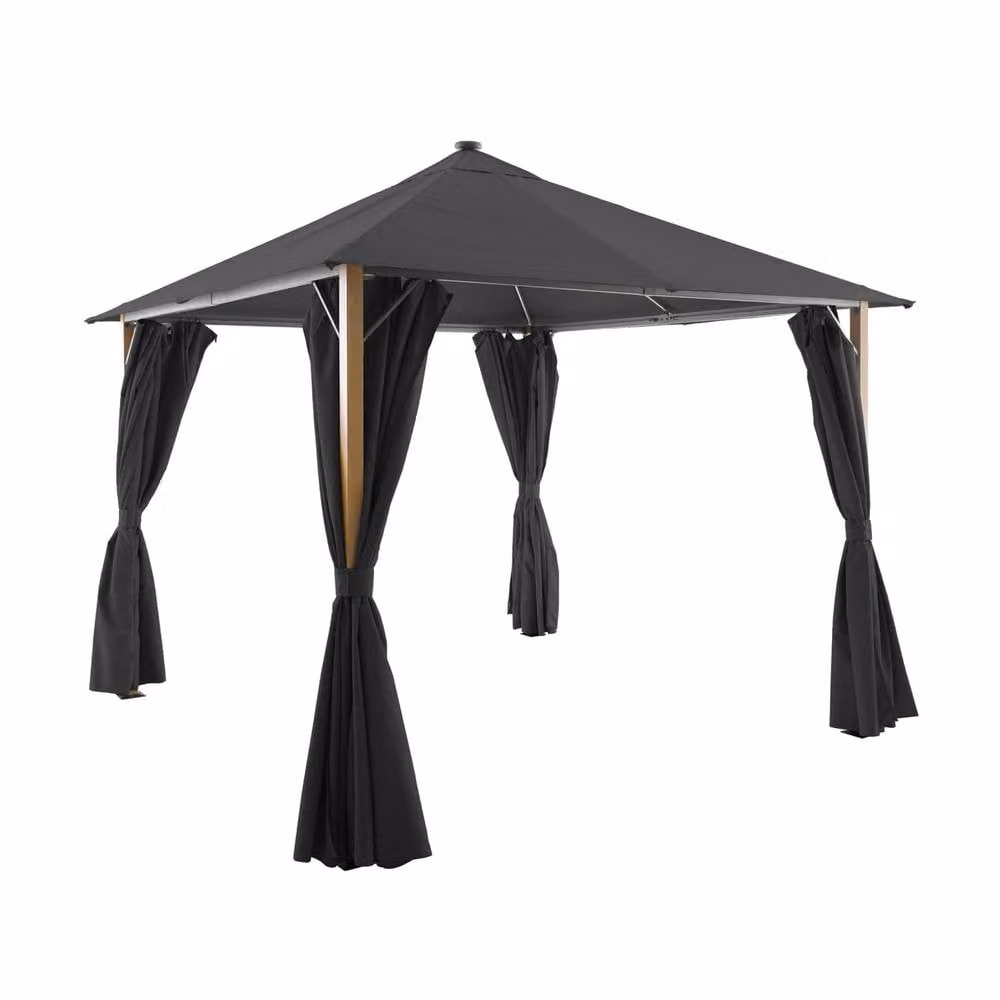 sweeek Aluminium Hip Gazebo with Curtains and LED Lighting, Dark Grey, W: 300 cm x D: 300 cm – 2