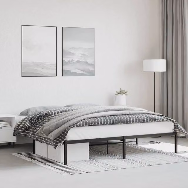 Berkfield Home Metal Bed Frame in Black, W: 183 cm x L: 213 cm
