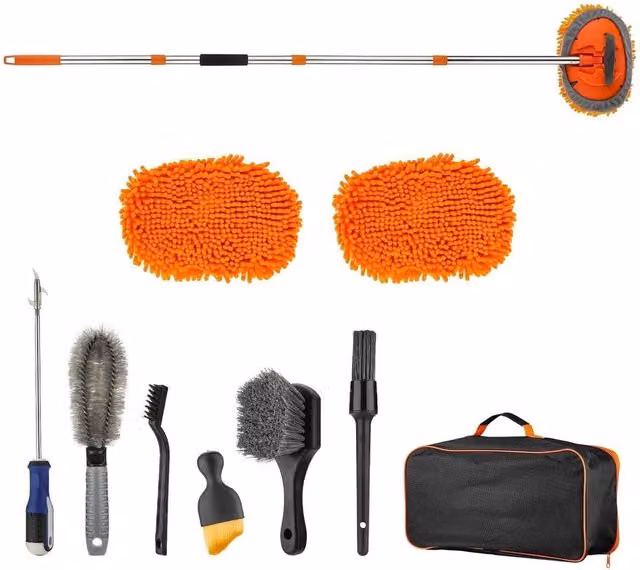 Nordara Telescopic Car Cleaning Brush and Microfibre Mop Wash Kit in Orange and Multicolour – 1