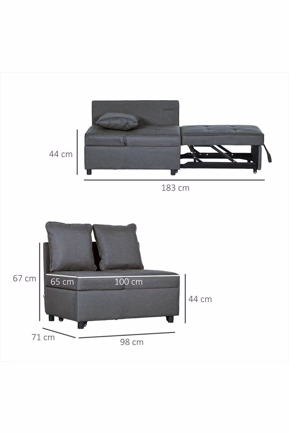 ERGOVEXA Convertible Single Sofa Bed in Grey with Thick Padded Foam Seat and Solid Wood Frame – 2
